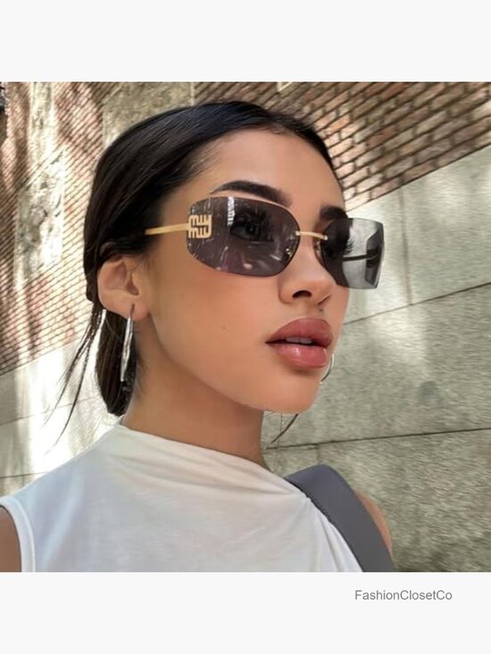 Rimless Y2K Wrap Around Shield Sunglasses Retro 90s Fashion main image 4